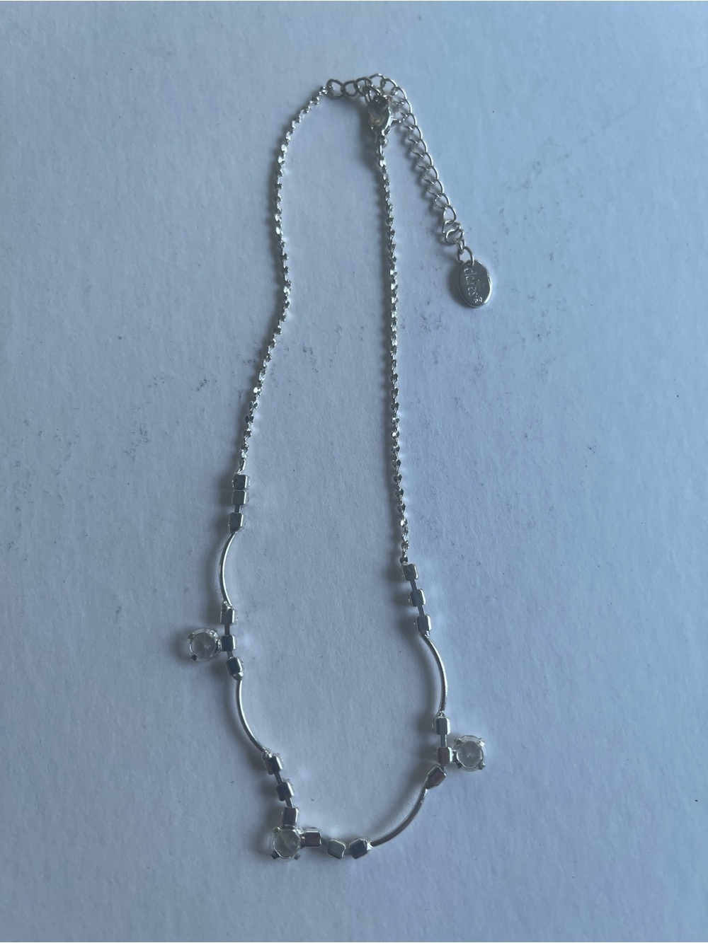 Claire's Silver Tone Dainty Link Charm Necklace with Clear Stone Accents
